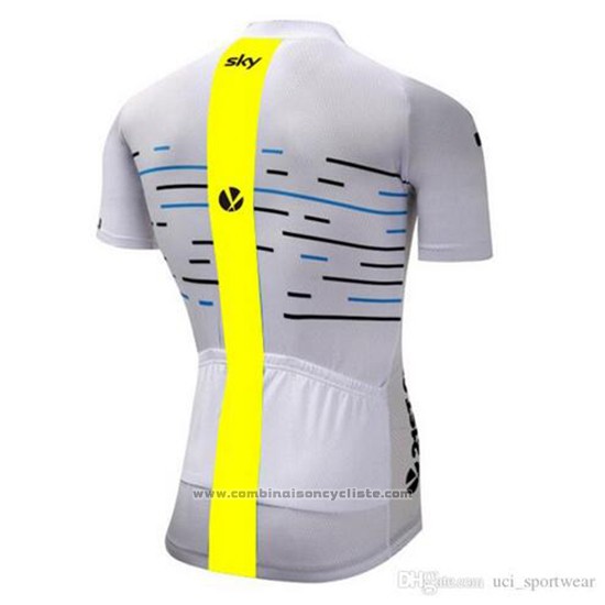 2018 Maillot Cyclisme Sky Blanc et Jaune Manches Courtes et Cuissard